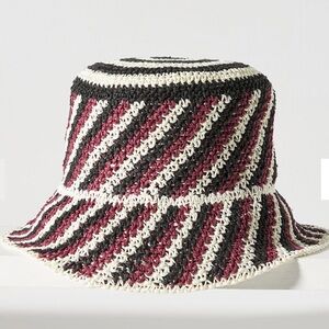 Anthropologie Black and Burgundy Striped Hat